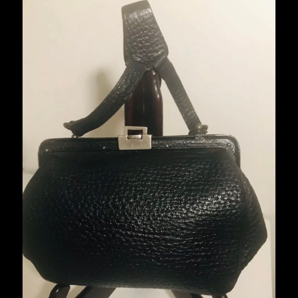 ANTIQUE VICTORIAN CHATELAINE  BLACK LEATHER WAIST Hand BAG. Victorian Purses